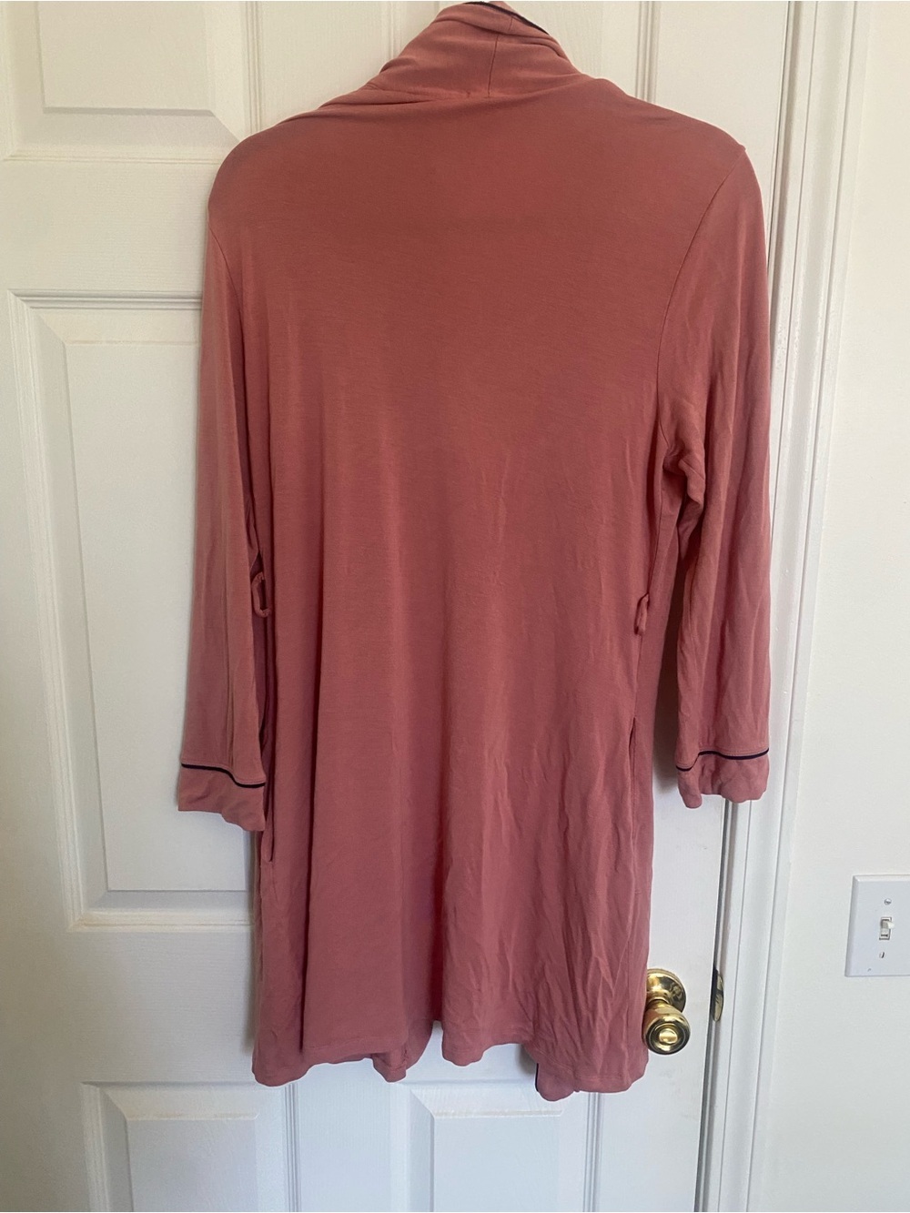 Eberjey Rosewood Shawl-Collar Belted Robe with Black Piping - Picture 4 of 4